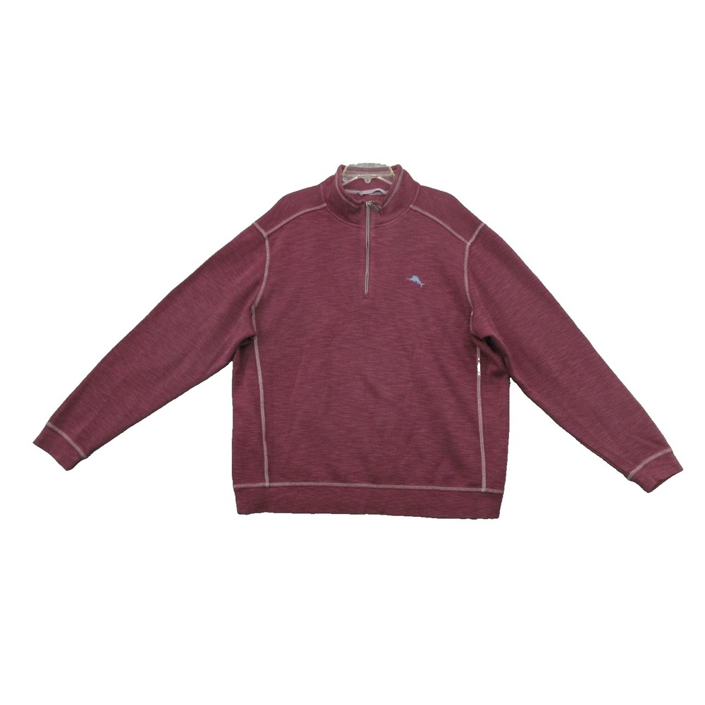 Tommy Bahama Pullover Mens XL Red Maroon Half Zip Long Sleeve Casual Sweater